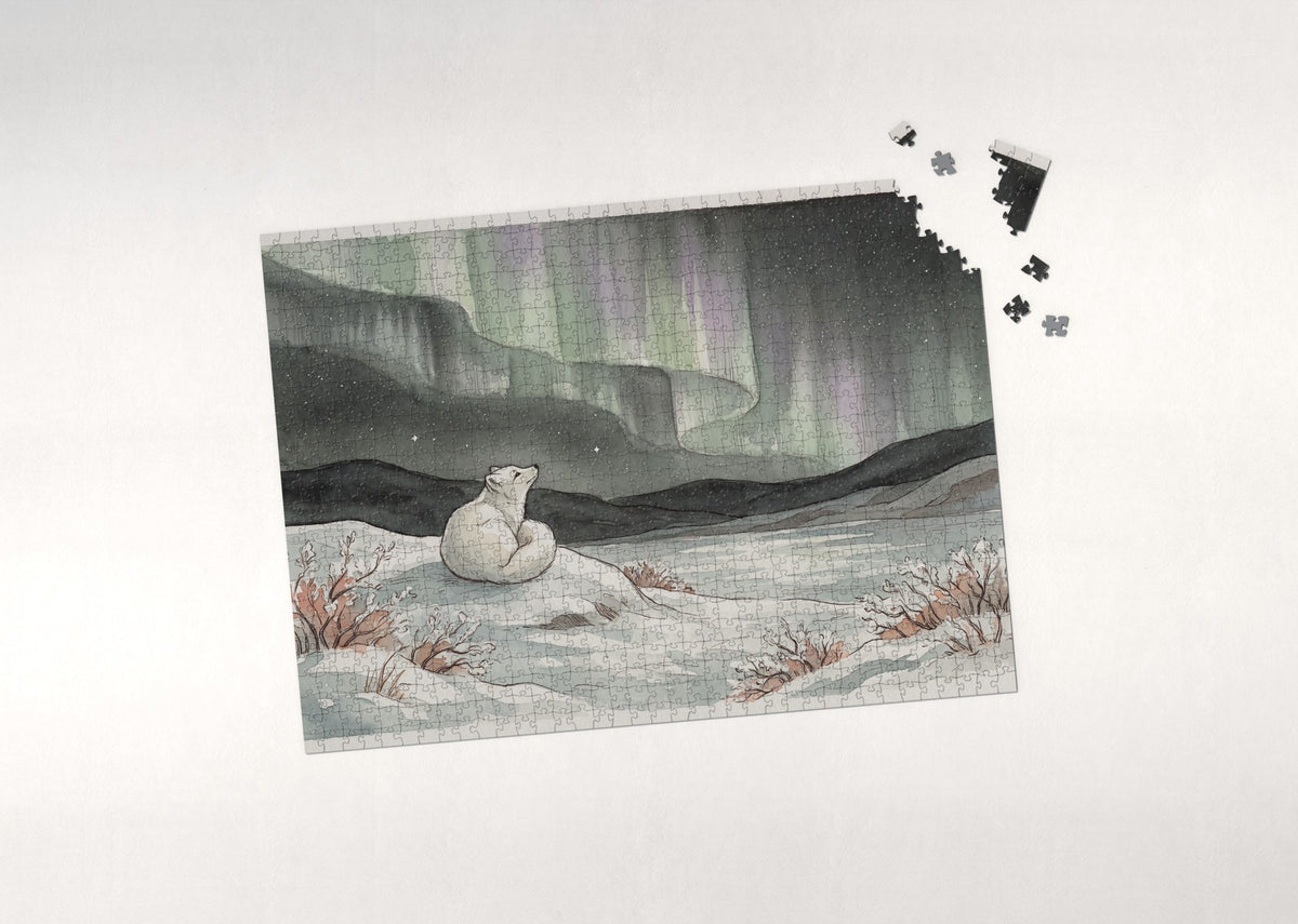 Arctic Fox Under the Northern Lights jigsaw puzzle - puzzle with loose pieces