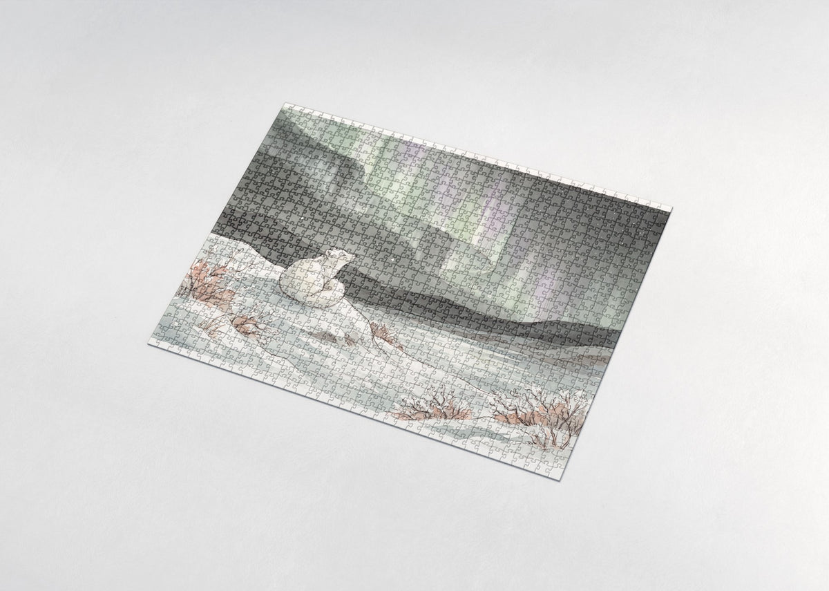 Arctic Fox Under the Northern Lights jigsaw puzzle - assembled puzzle