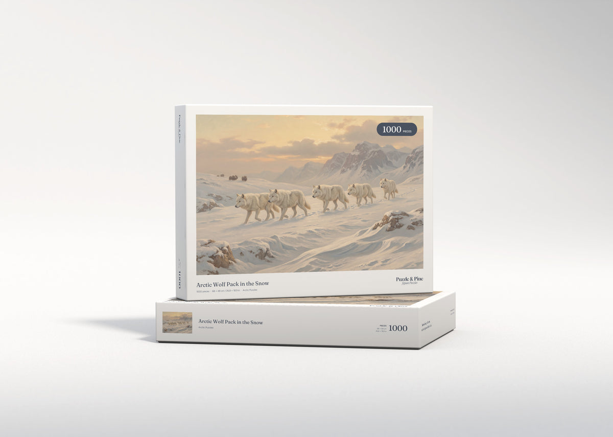 Arctic Wolf Pack in the Snow jigsaw puzzle - gift box