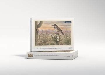 Arizona State Bird and Flower: Cactus Wren and Saguaro Blossom jigsaw puzzle - gift box