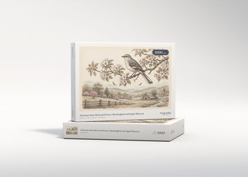 Arkansas State Bird and Flower: Mockingbird and Apple Blossom jigsaw puzzle - gift box