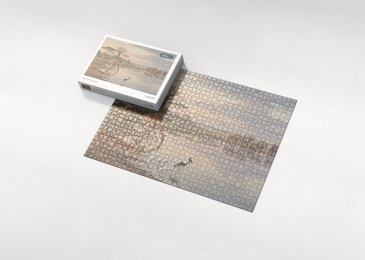 At the Watering Hole jigsaw puzzle - box and puzzle
