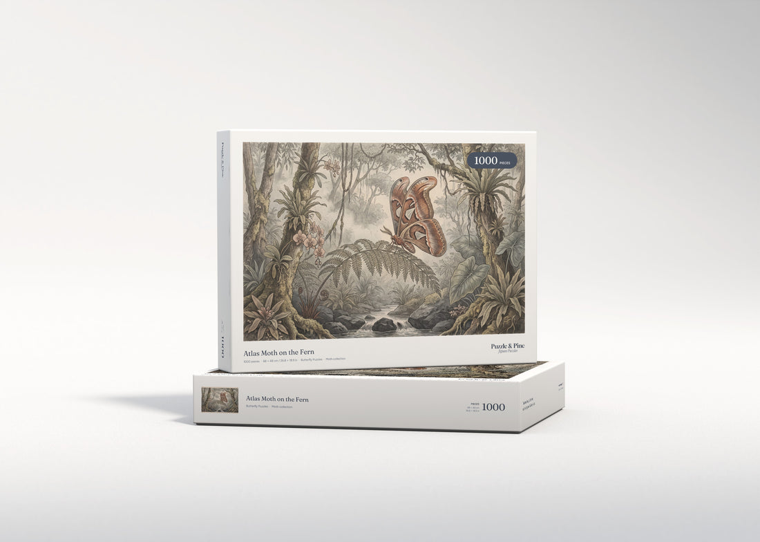 Atlas Moth on the Fern jigsaw puzzle - gift box