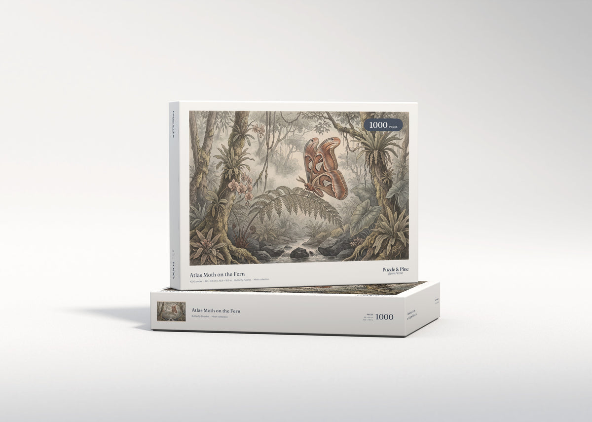 Atlas Moth on the Fern jigsaw puzzle - gift box