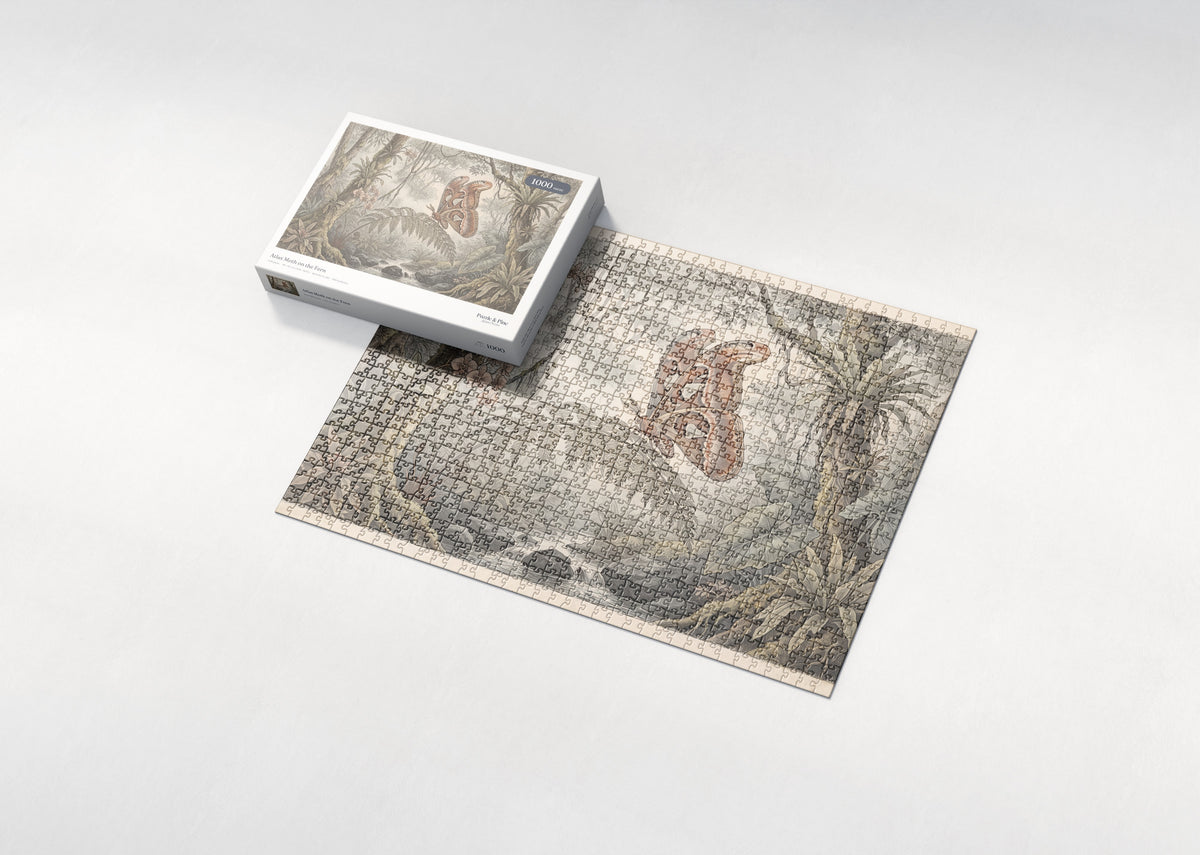 Atlas Moth on the Fern jigsaw puzzle - box and puzzle