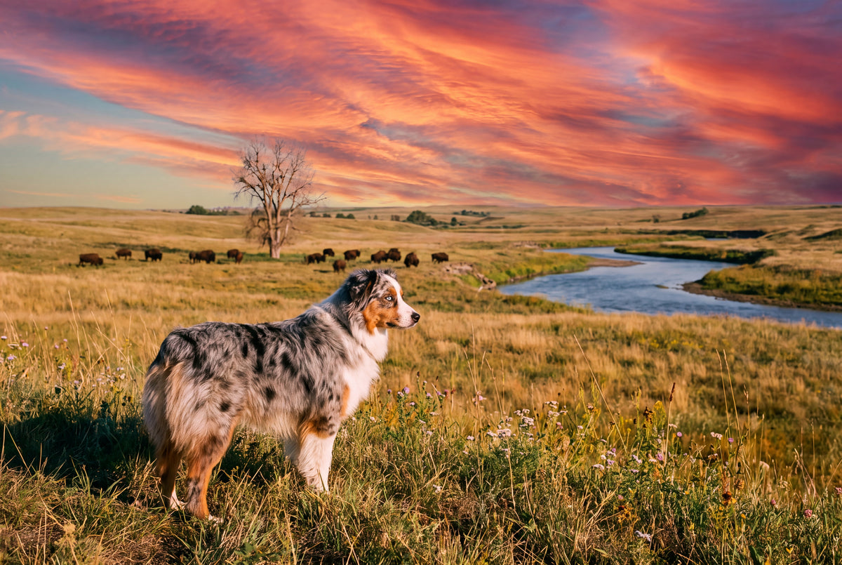 Australian Shepherd at the Prairie Sunset jigsaw puzzle