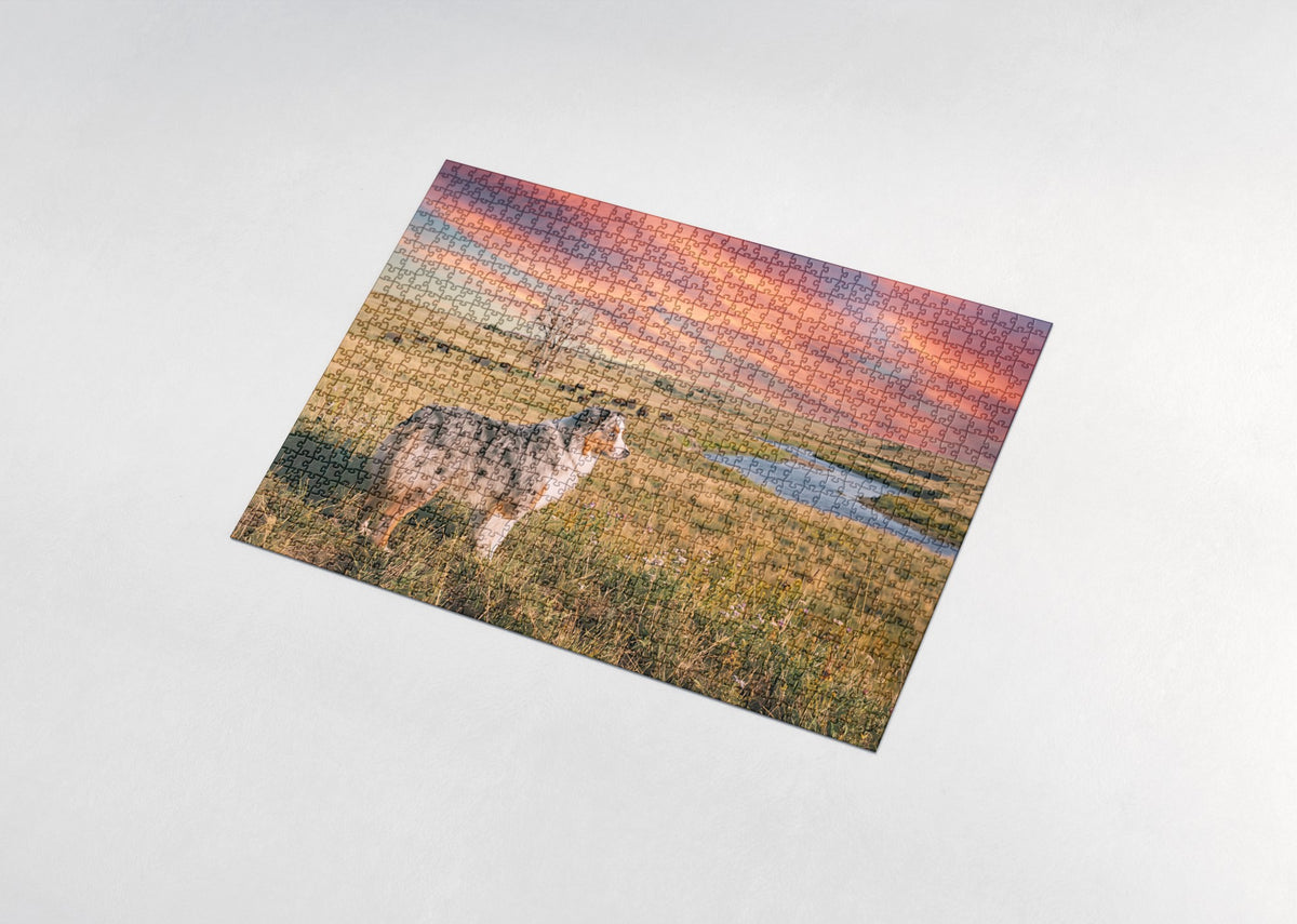 Australian Shepherd at the Prairie Sunset jigsaw puzzle - assembled puzzle