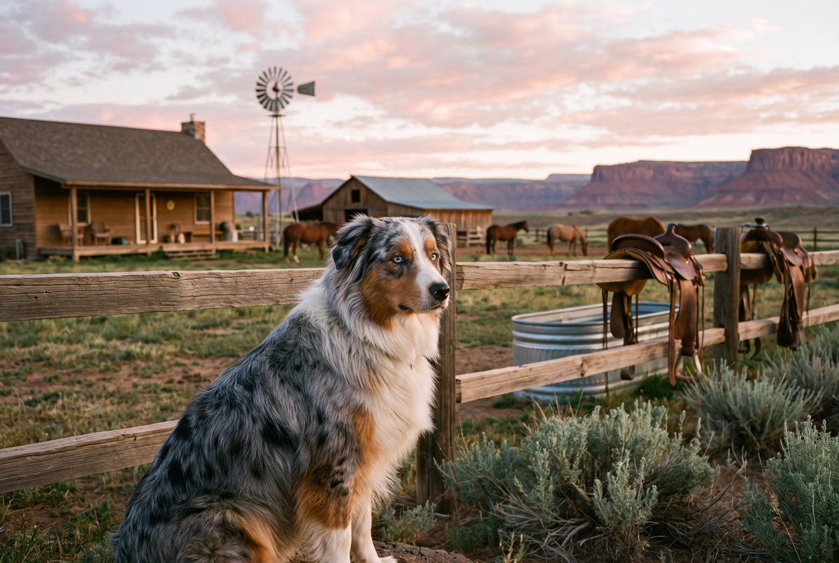 Australian Shepherd at the Ranch Sunrise jigsaw puzzle