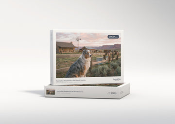 Australian Shepherd at the Ranch Sunrise jigsaw puzzle - gift box
