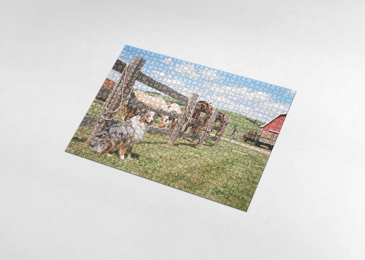 Australian Shepherd by the Horse Corral jigsaw puzzle - assembled puzzle