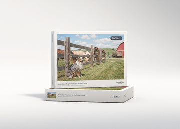 Australian Shepherd by the Horse Corral jigsaw puzzle - gift box