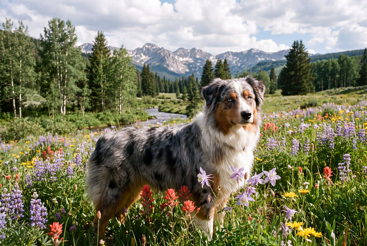 Australian Shepherd in the Mountain Wildflowers jigsaw puzzle