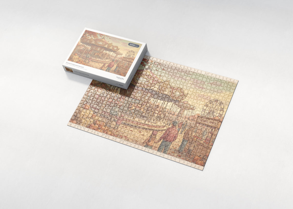 Autumn Fairground Carousel jigsaw puzzle - box and puzzle