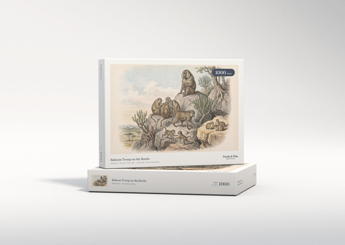 Baboon Troop on the Rocks jigsaw puzzle - gift box