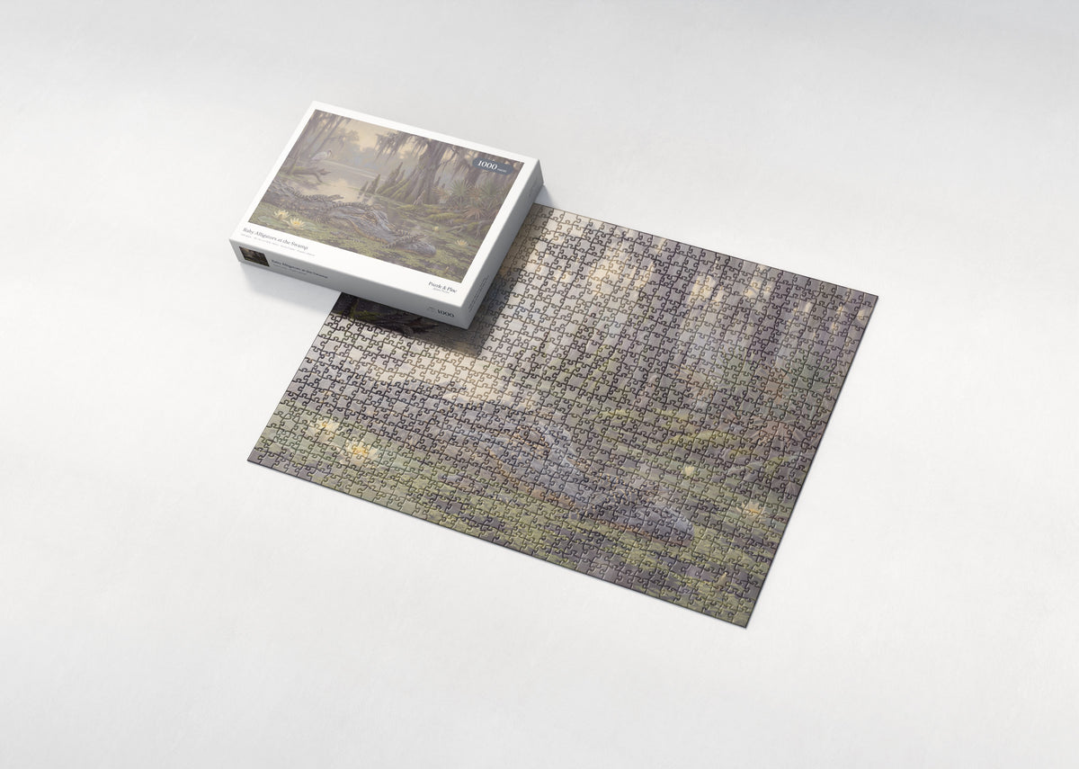 Baby Alligators at the Swamp jigsaw puzzle - box and puzzle