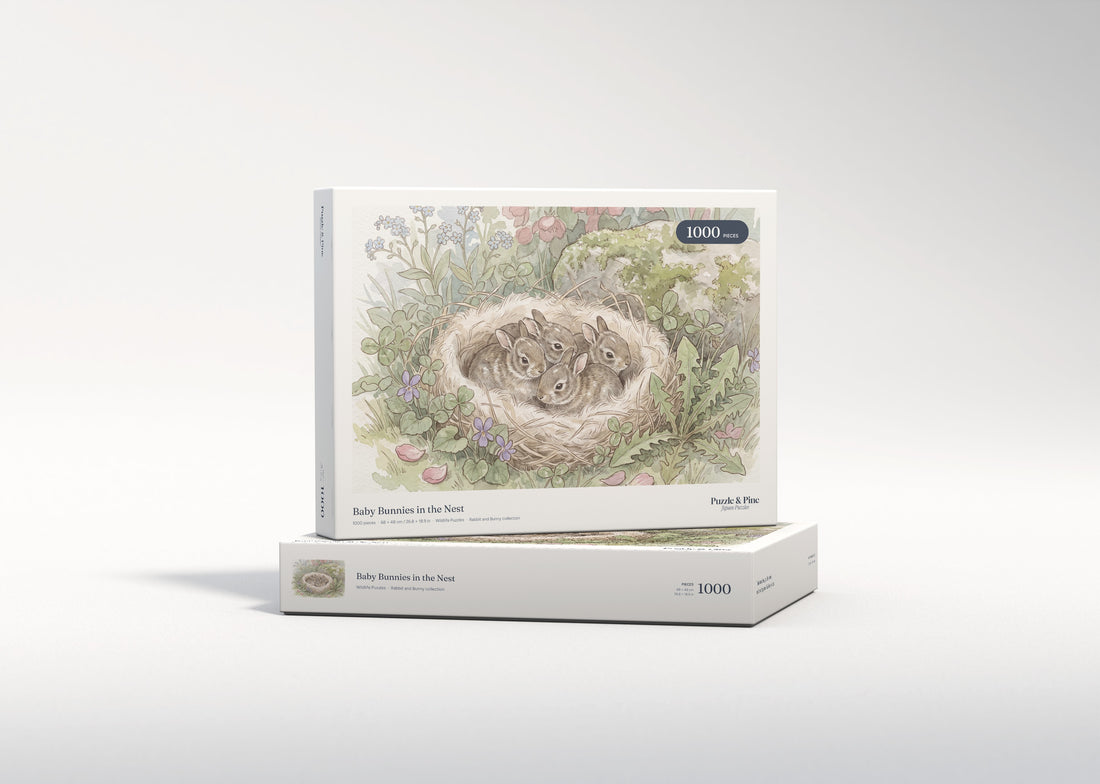 Baby Bunnies in the Nest jigsaw puzzle - gift box