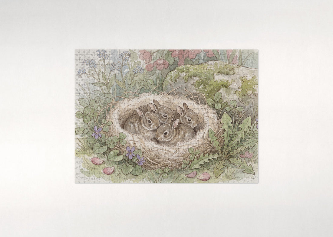 Baby Bunnies in the Nest jigsaw puzzle - gift box