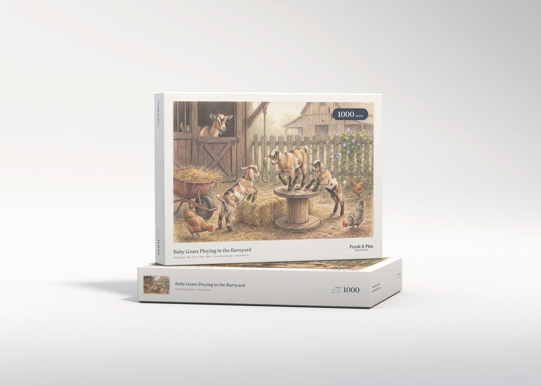 Baby Goats Playing in the Barnyard jigsaw puzzle - gift box