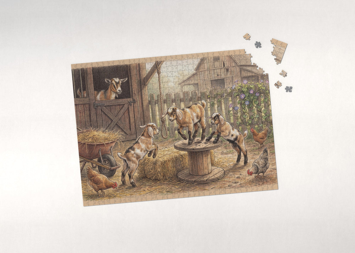 Baby Goats Playing in the Barnyard jigsaw puzzle - puzzle with loose pieces