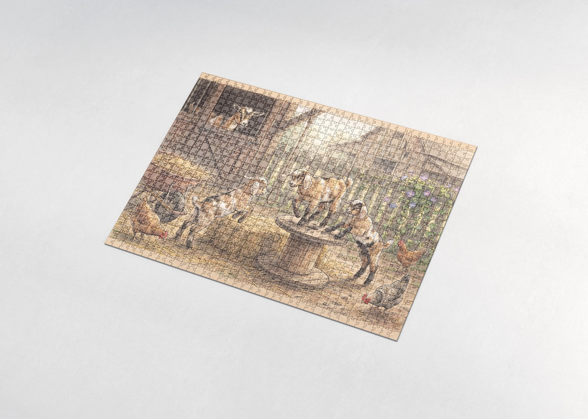 Baby Goats Playing in the Barnyard jigsaw puzzle - assembled puzzle
