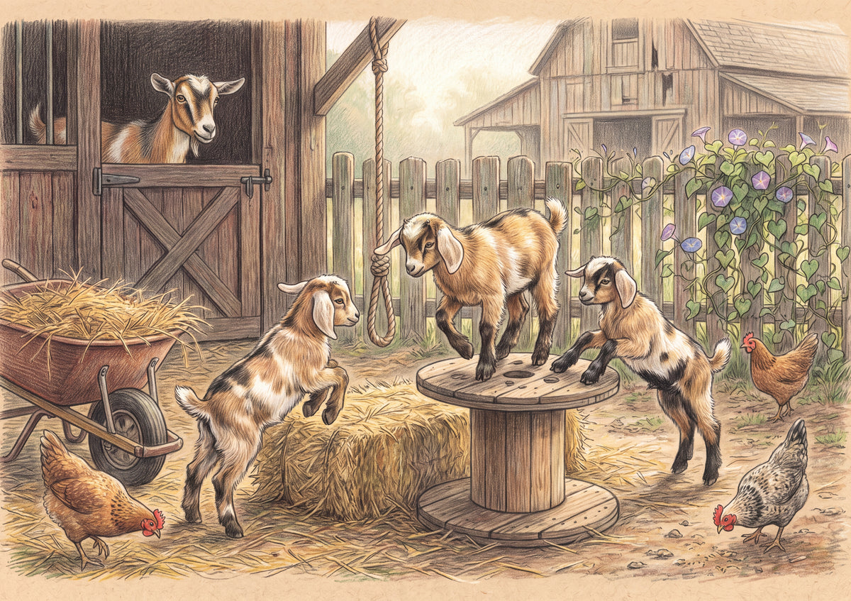 Baby Goats Playing in the Barnyard jigsaw puzzle