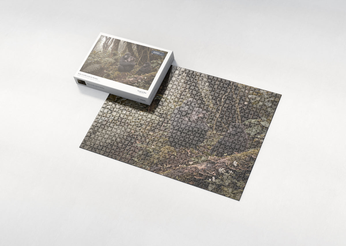 Baby Gorilla with Its Mother jigsaw puzzle - box and puzzle