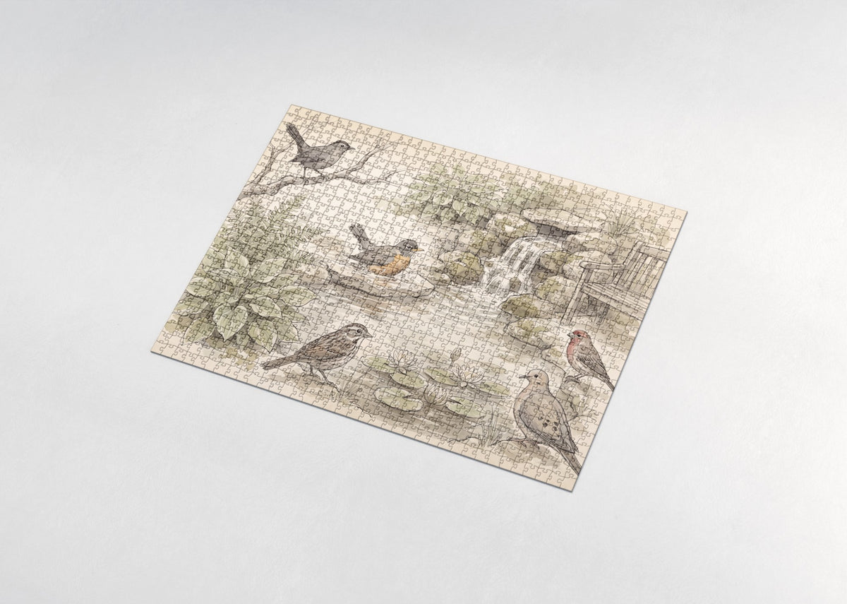 Backyard Birds at the Garden Pond jigsaw puzzle - assembled puzzle