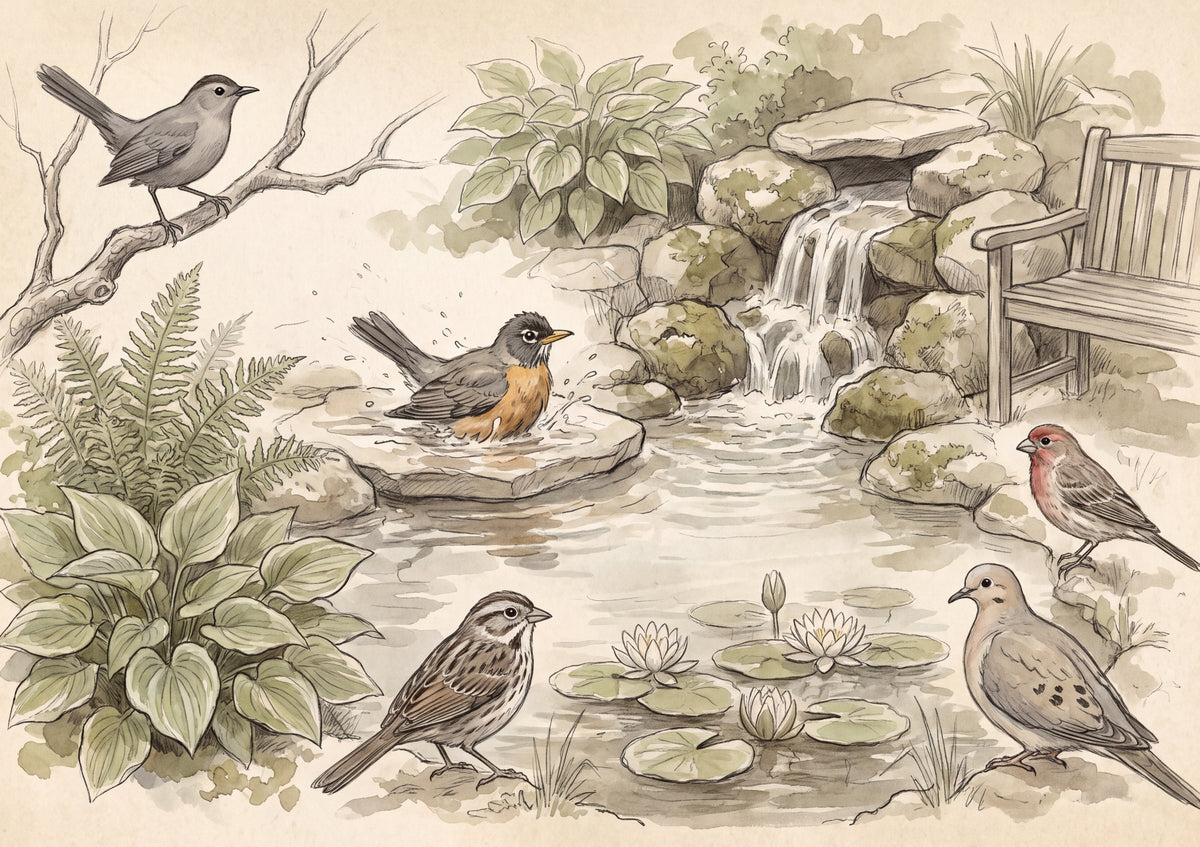 Backyard Birds at the Garden Pond jigsaw puzzle