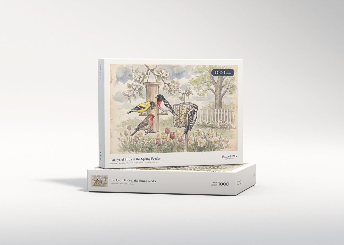 Backyard Birds at the Spring Feeder jigsaw puzzle - gift box