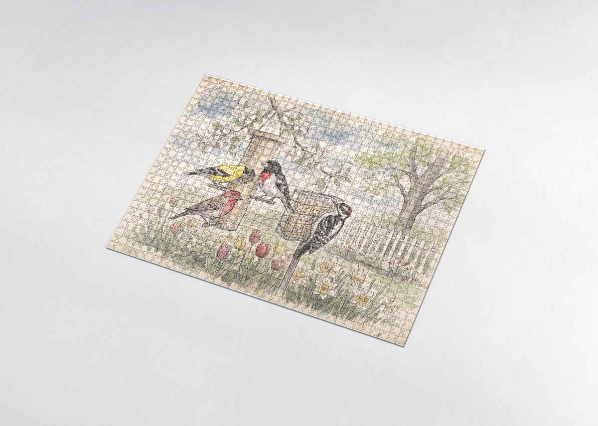 Backyard Birds at the Spring Feeder jigsaw puzzle - assembled puzzle