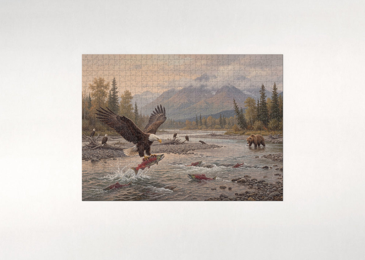 Bald Eagle Fishing the Alaskan River jigsaw puzzle - flat puzzle