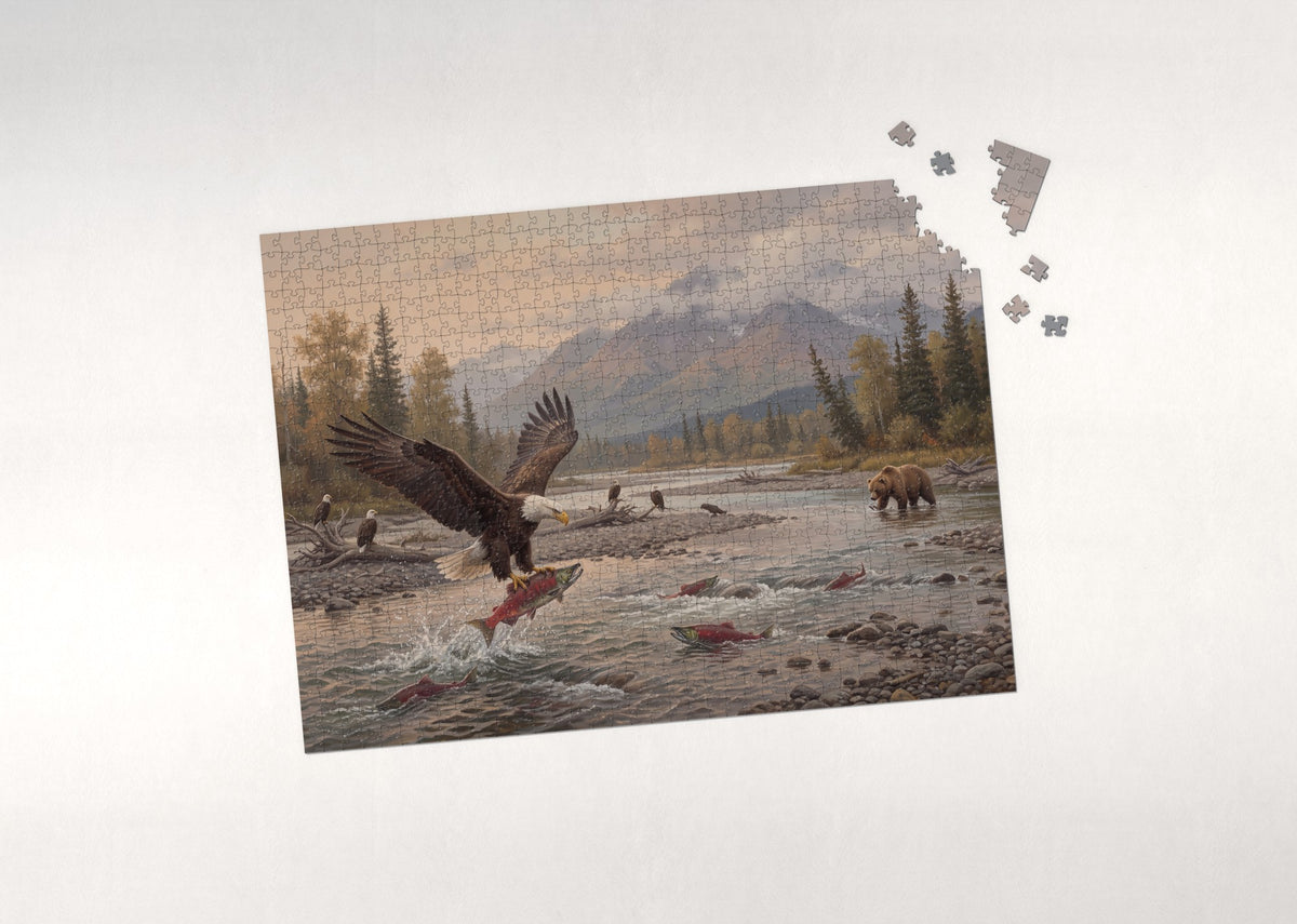 Bald Eagle Fishing the Alaskan River jigsaw puzzle - puzzle with loose pieces