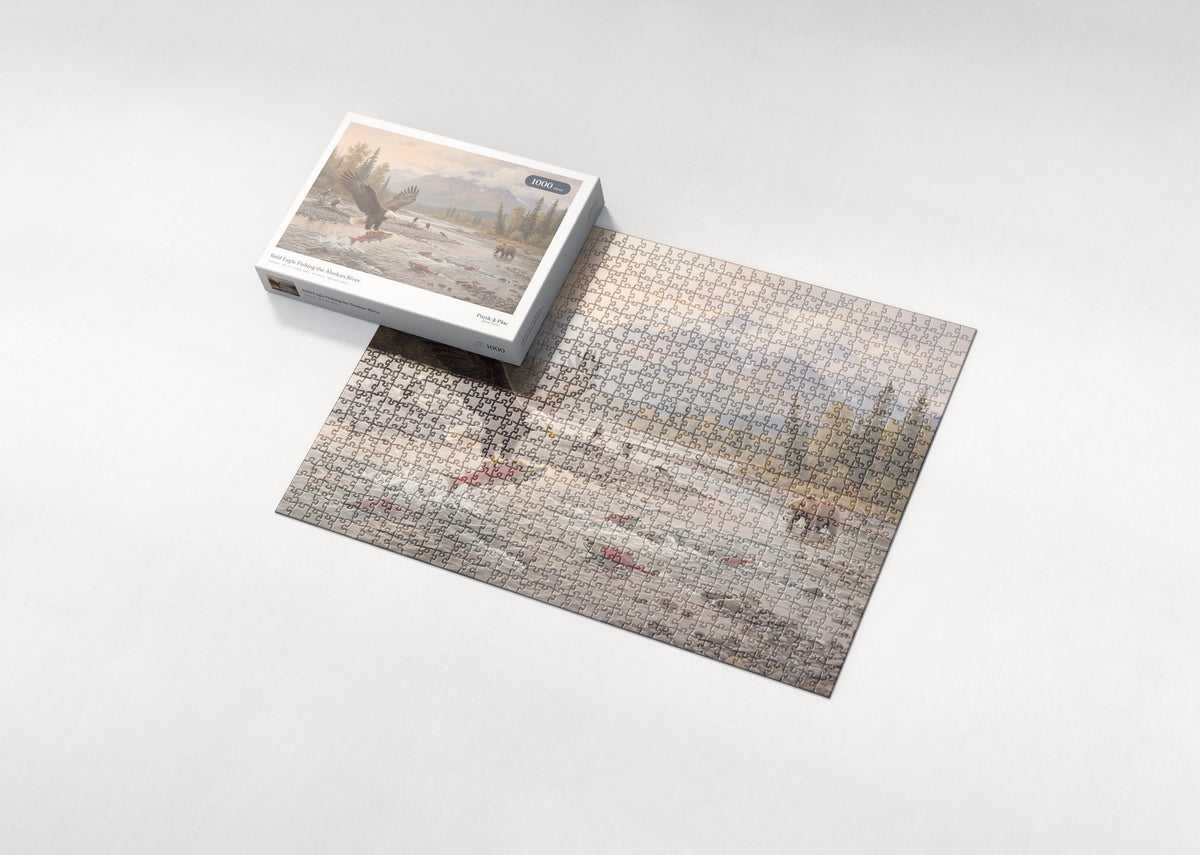 Bald Eagle Fishing the Alaskan River jigsaw puzzle - box and puzzle