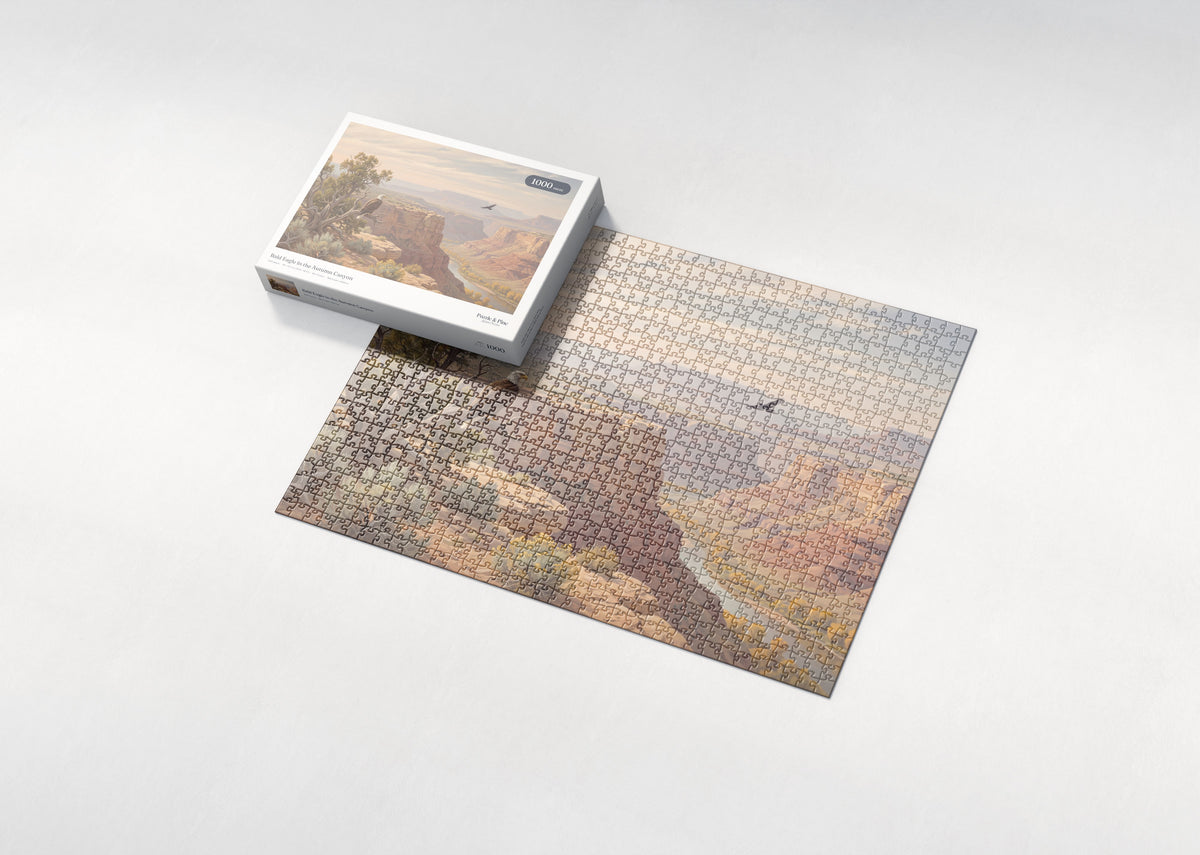 Bald Eagle in the Autumn Canyon jigsaw puzzle - box and puzzle