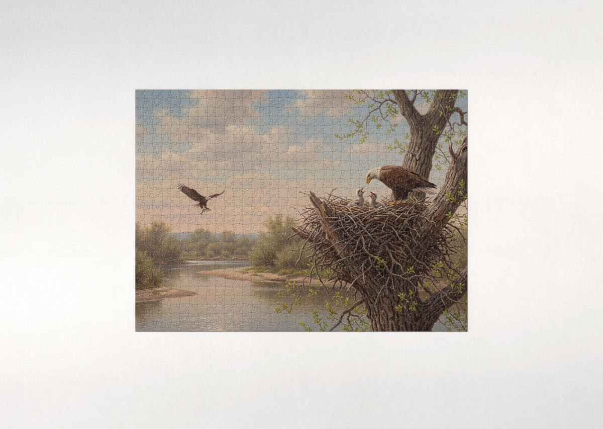 Bald Eagle Nest in the Old Cottonwood jigsaw puzzle - flat puzzle