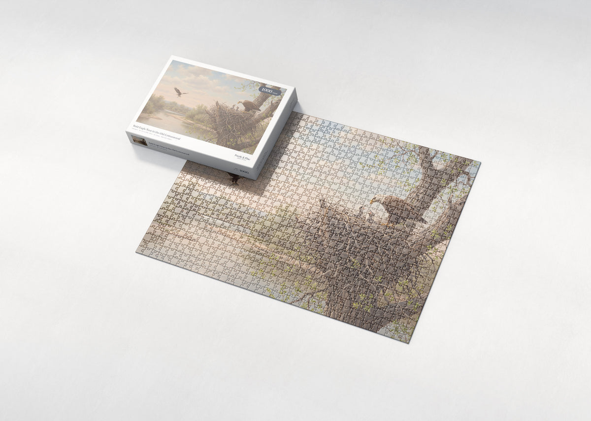 Bald Eagle Nest in the Old Cottonwood jigsaw puzzle - box and puzzle
