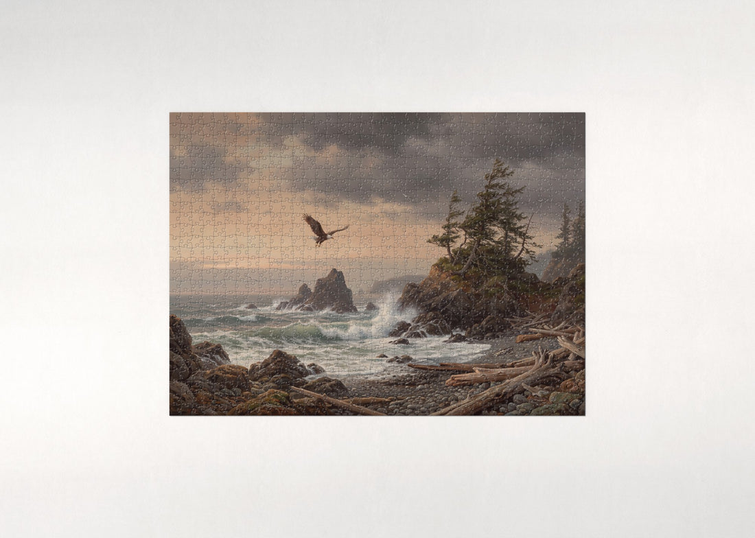 Bald Eagle Over the Stormy Coast jigsaw puzzle - gift box