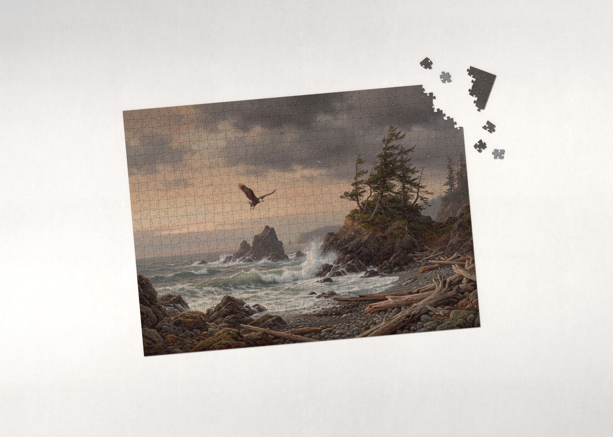 Bald Eagle Over the Stormy Coast jigsaw puzzle - puzzle with loose pieces
