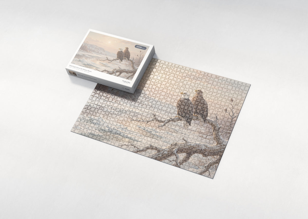 Bald Eagle Pair at the Winter Roost jigsaw puzzle - box and puzzle