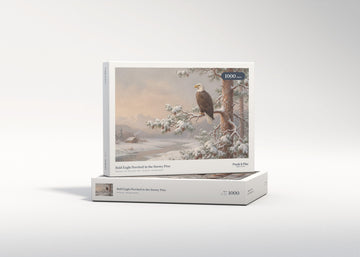Bald Eagle Perched in the Snowy Pine jigsaw puzzle - gift box