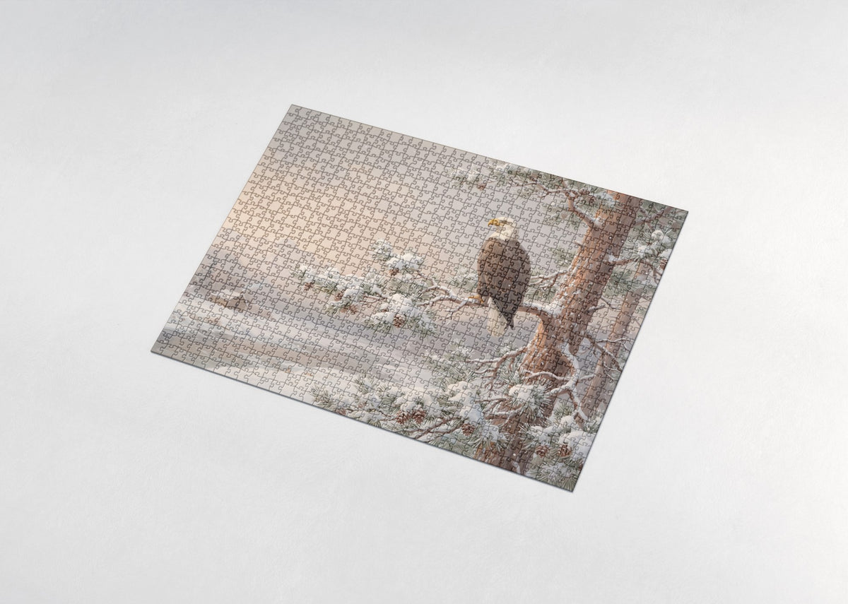 Bald Eagle Perched in the Snowy Pine jigsaw puzzle - assembled puzzle