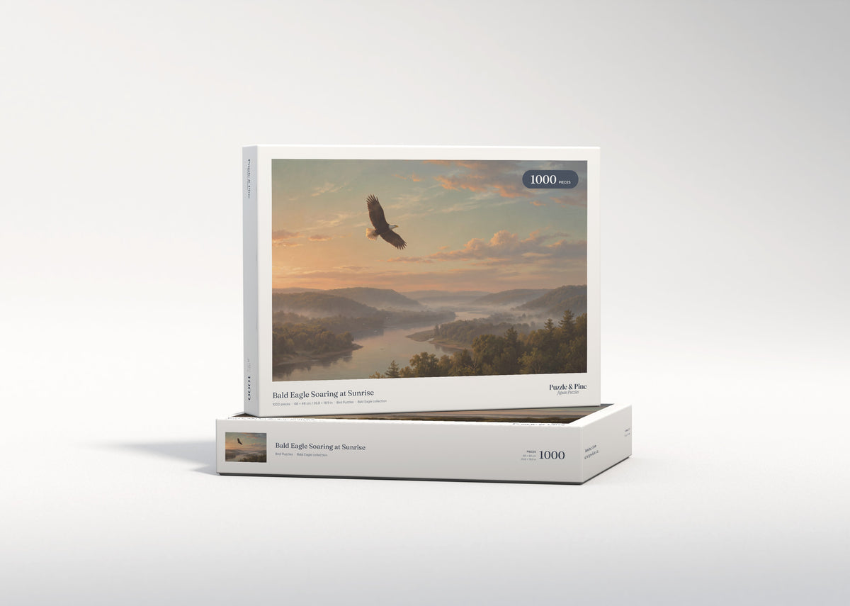 Bald Eagle Soaring at Sunrise jigsaw puzzle - gift box