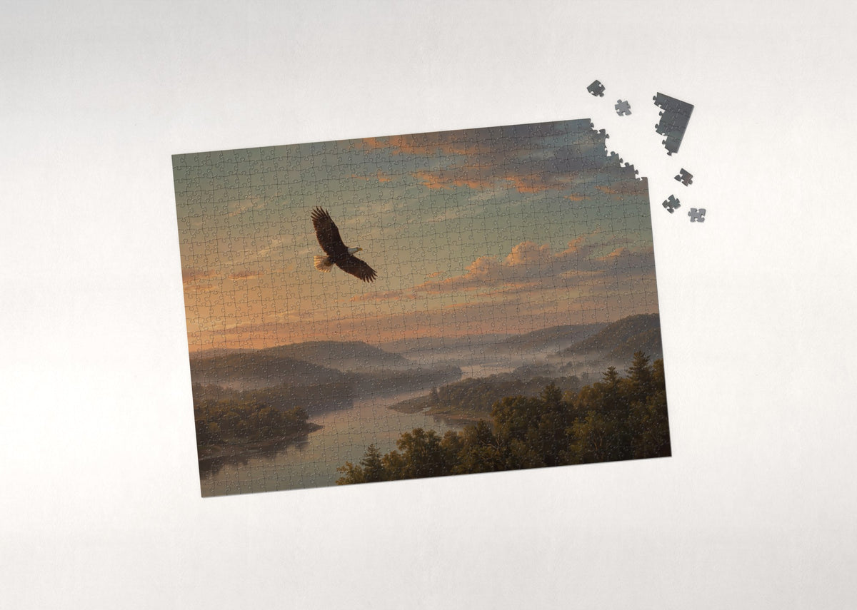 Bald Eagle Soaring at Sunrise jigsaw puzzle - puzzle with loose pieces