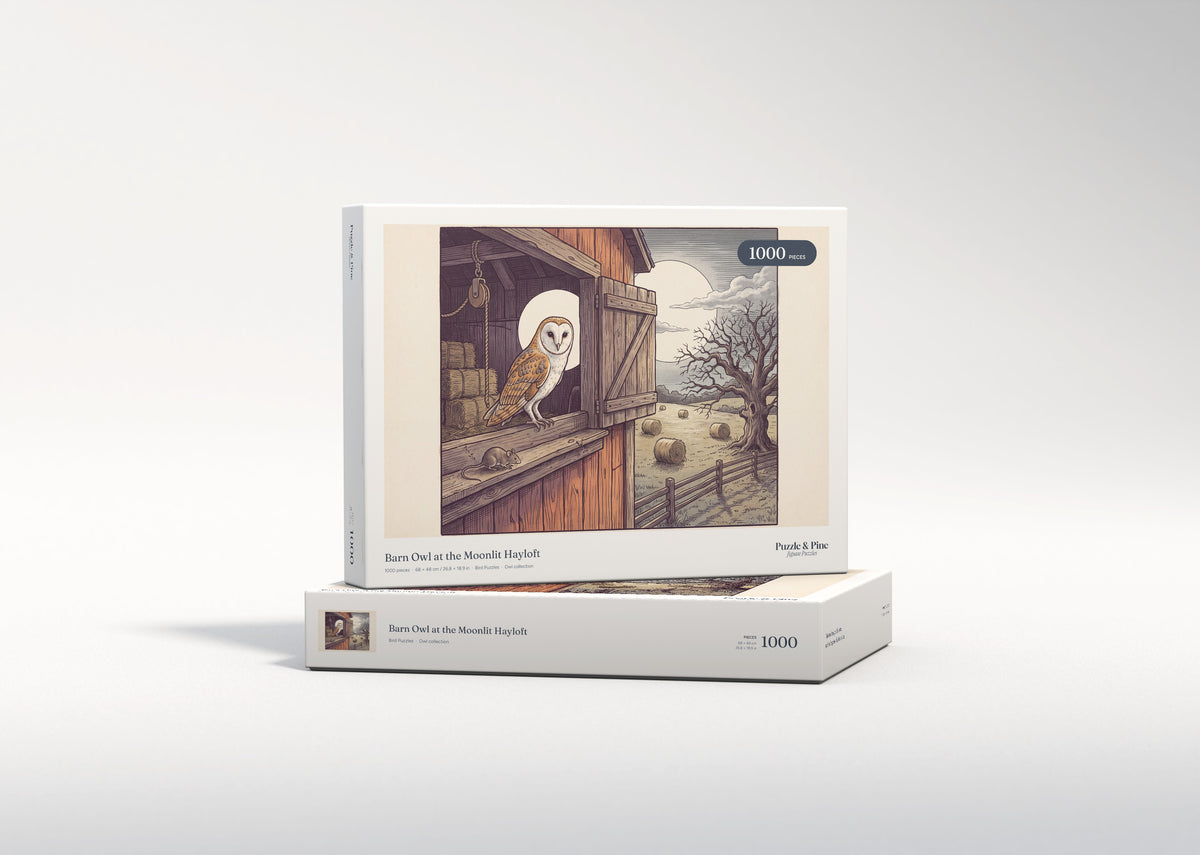 Barn Owl at the Moonlit Hayloft jigsaw puzzle - gift box