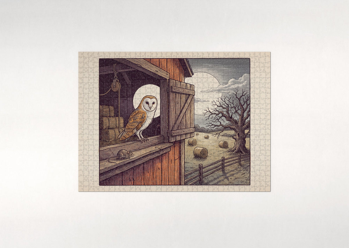 Barn Owl at the Moonlit Hayloft jigsaw puzzle - flat puzzle