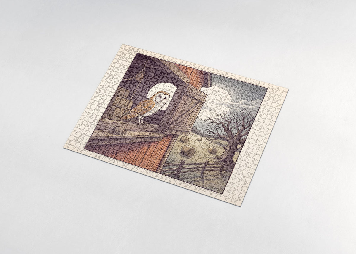 Barn Owl at the Moonlit Hayloft jigsaw puzzle - assembled puzzle