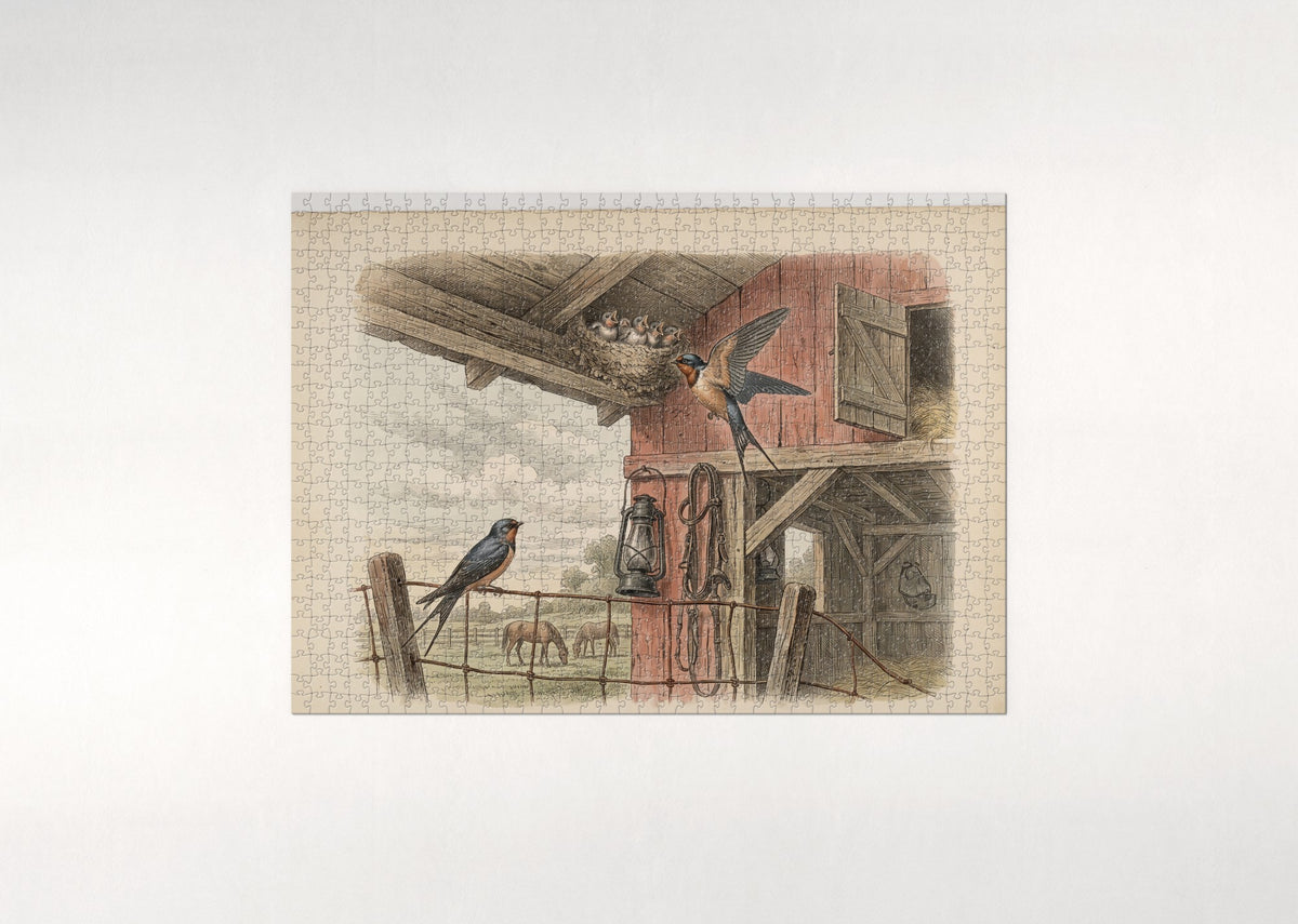Barn Swallows at the Farm Eaves jigsaw puzzle - flat puzzle