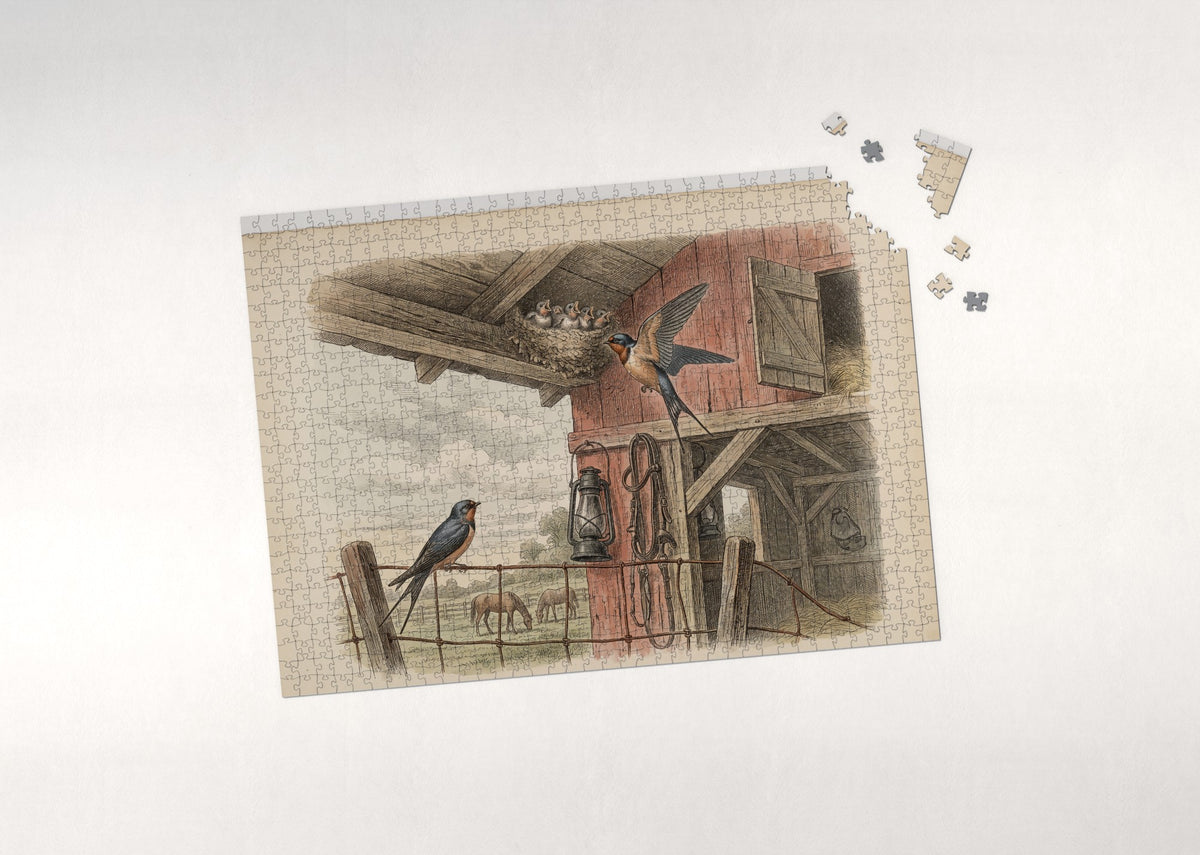Barn Swallows at the Farm Eaves jigsaw puzzle - puzzle with loose pieces