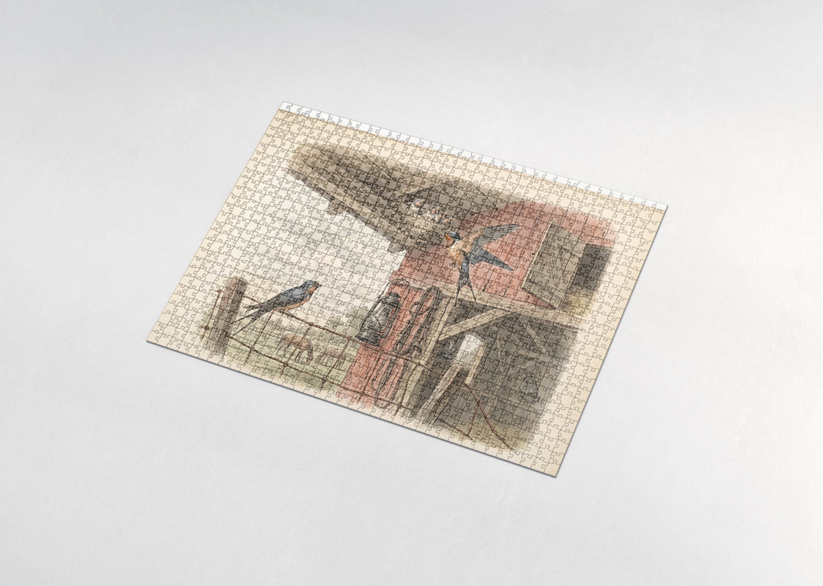 Barn Swallows at the Farm Eaves jigsaw puzzle - assembled puzzle