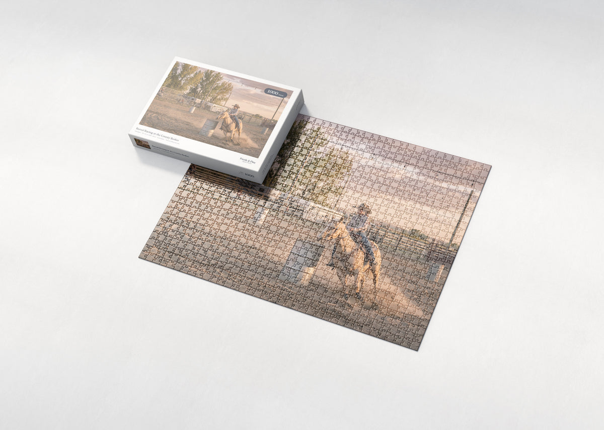 Barrel Racing at the County Rodeo jigsaw puzzle - box and puzzle